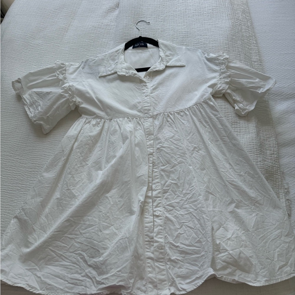 fab'rik White Button Down dress with Textural Detailing